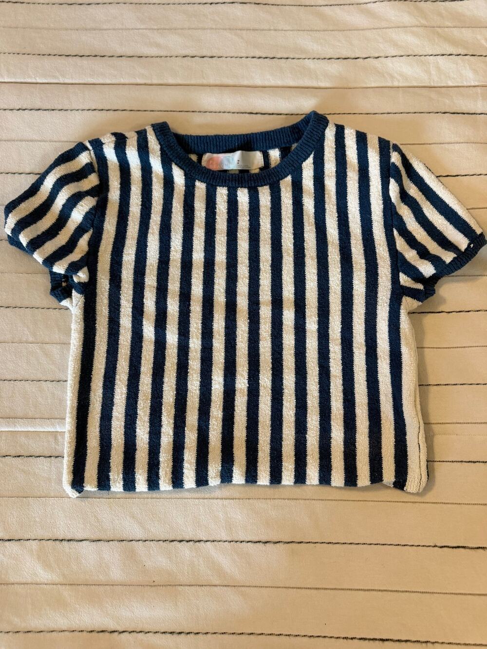 Free People Beach Roberta Vertical Striped Cropped Top Navy White- S